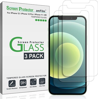 (3 Pack) amFilm iPhone 12 / iPhone 12 Pro Tempered Glass Screen Protector (6.1'')