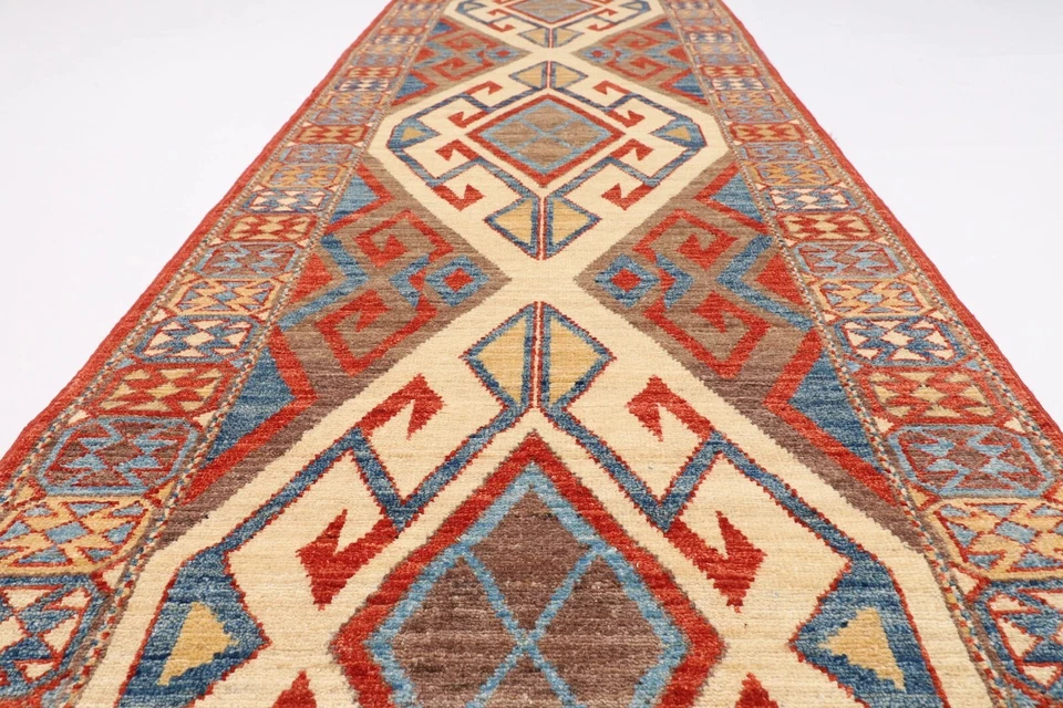 10 ft Hallway Tribal geometric Runner Rug Afghan Hand Knotted Wool Rug - Image 2 of 4