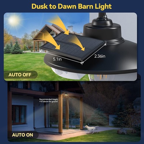 2 Pack Outdoor Solar Power Barn Light Motion Sensor Wall Light Exterior Fixture - Picture 15 of 19