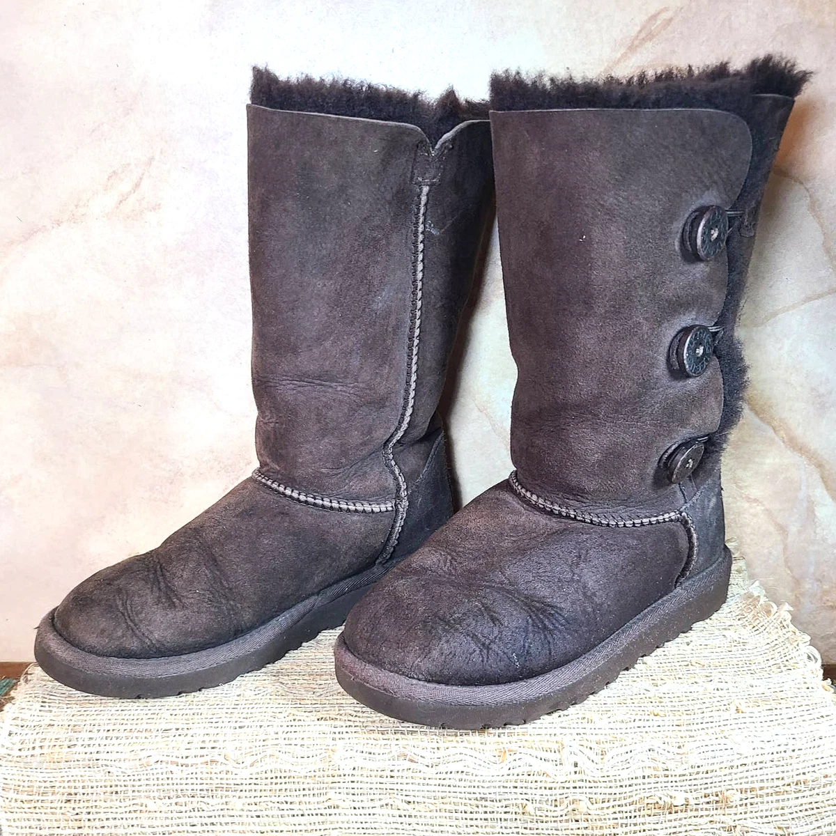 UGG Australia Bailey Button Boots Dark Brown Girls Size 1 - S/N