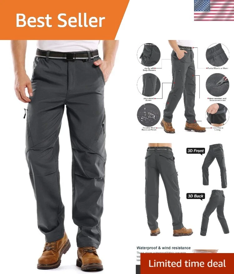 Durable Men's Waterproof Ski Pants - Insulated & Fleece Lined for Winter Sports