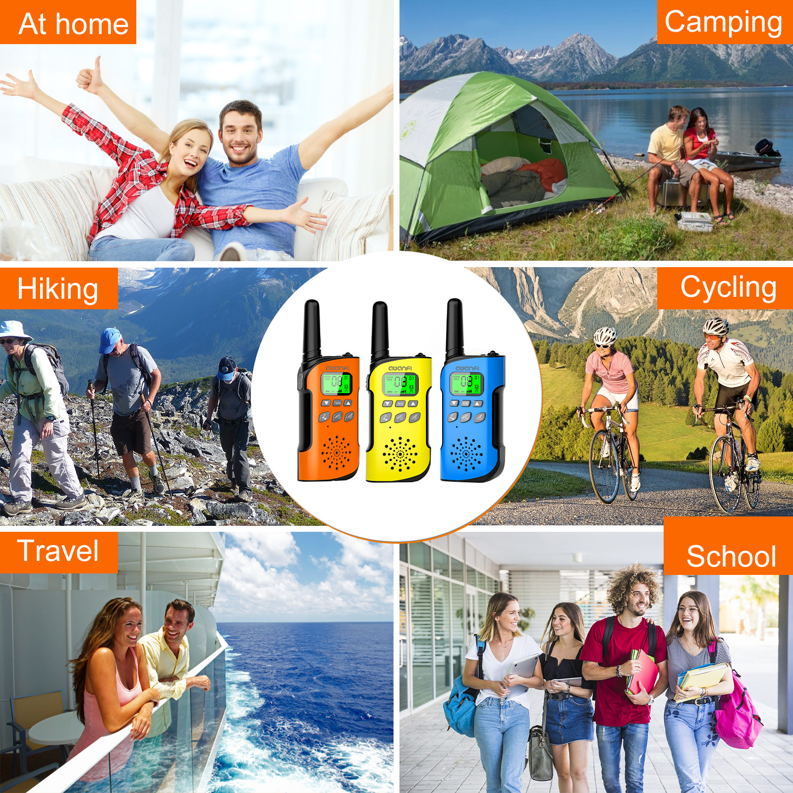 AWANFI Walkie Talkie Children's Set of 3, Walkie Talkie Rechargeable with Li-ion