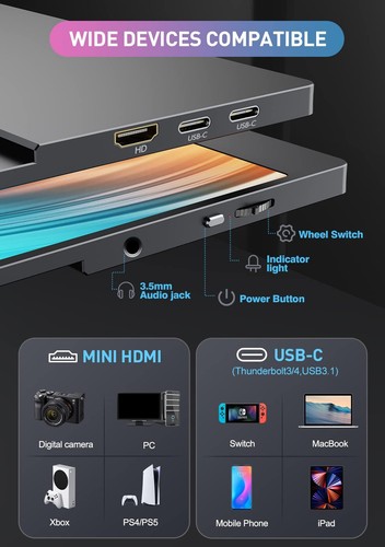 UPERFECT 18.5" 100Hz Portable Monitor USB C Gaming Screen for PS Xbox Switch - Picture 4 of 7