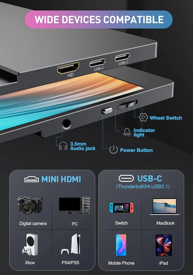 UPERFECT 18.5" Portable Monitor 1920x1080 Gaming Monitor HDMI Screen for PC Xbox - Image 4 of 4