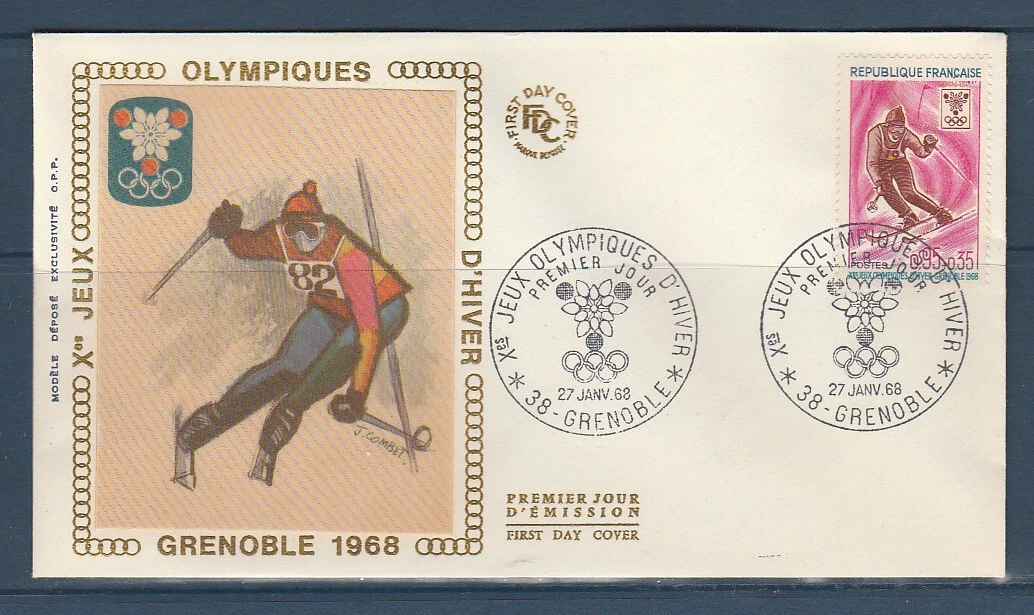 ENVELOPPE PREMIER JOUR TIMBRE JEUX OLYMPIQUES GRENOBLE FDC 1968 N°1544
