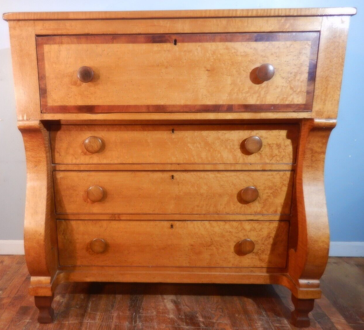 Birdseye & Curly Maple American Empire Chest Period antique 4