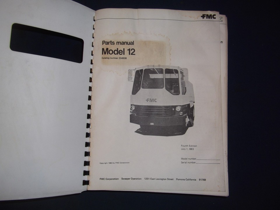 FMC LINK BELT VANGUARD MODEL 12 STREET SWEEPER PARTS MANUAL BOOK