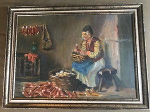 Vintage Interior Scene Preparing Corn Oil Painting Framed Ebay