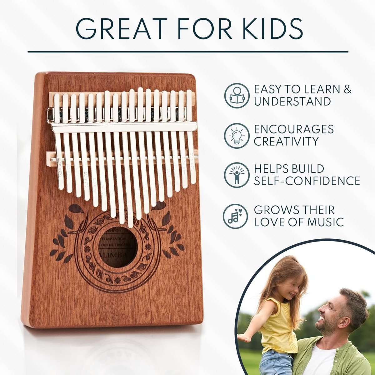 Kalimba A 17 Tasti In Mogano Con Accordatura In Do – Set Completo Con Martelletto E Istruzioni, Per Principianti