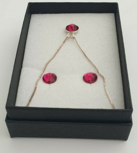 STERLING SILVER RUBY JULY BIRTHDAY EARRINGS PENDANT MADE WITH SWAROVSKI CRYSTALS - Picture 4 of 4