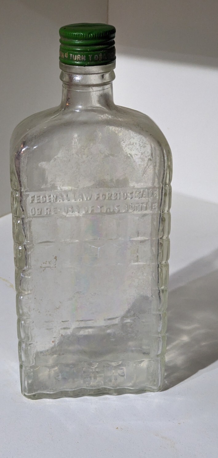 Vintage Clear Liquor Bottle Embossed FEDERAL LAW FORBIDS SALE OR REUSE