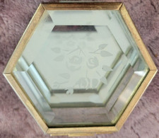 Etched Glass Trinket Jewelry Box Mirror Footed Bottom