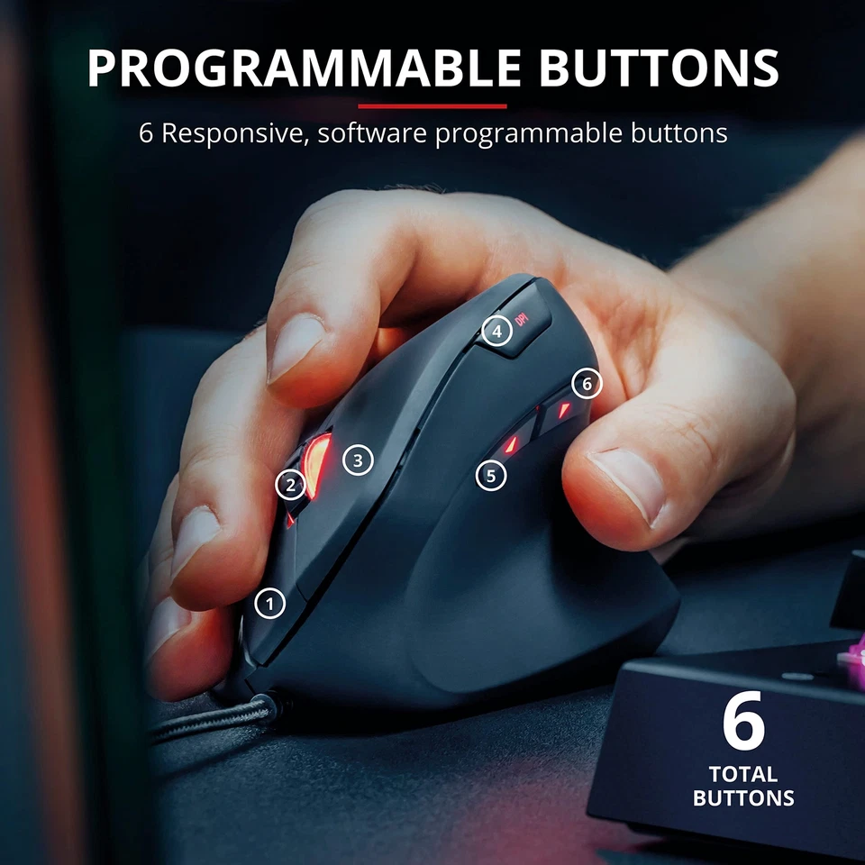 GXT 144 Rexx Vertikale Gaming Maus 10.000 DPI 6-programmierbare Tasten RGB LE... - Bild 2 von 4