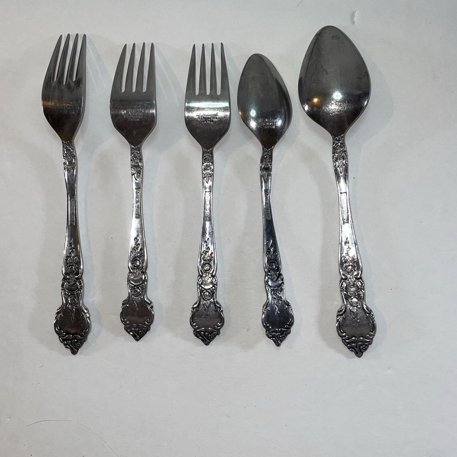 5 - National Stainless ROSE & LEAF Flatware Japan Assorted Forks & Spoons