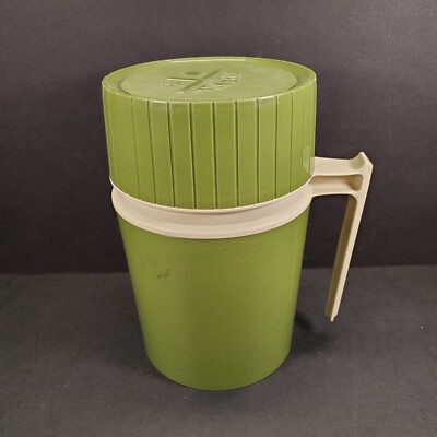 Thermos Model 7002 Hot Cold Vacuum Jar Glass Lined 10 oz Green Vintage