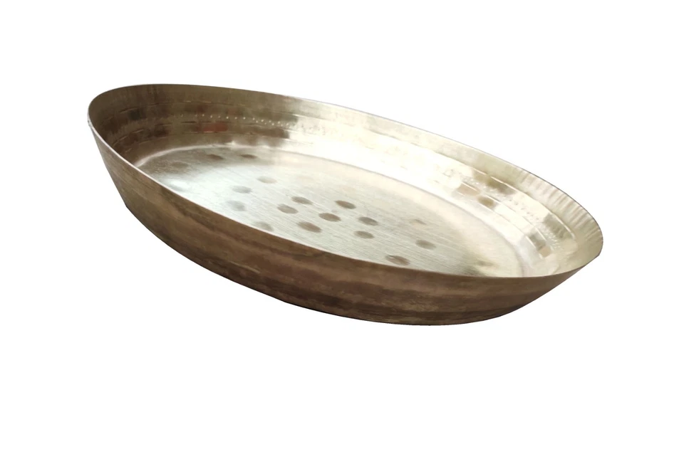 Handmade Brass Thali Antique Worship Marriage Dinner Plate 9.5 Inch 700 Gm - Image 3 of 4