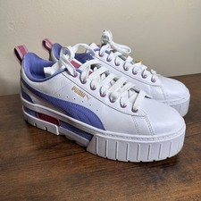 PUMA Lavender Mayze Stacked Platform Leather Shoes Gold Chain Tiger Wm's 9