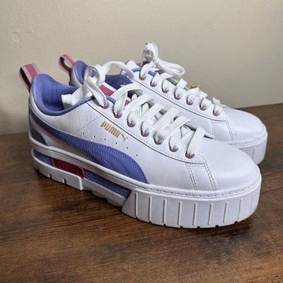 PUMA Lavender Mayze Stacked Platform Leather Shoes Gold Chain Tiger Wm's 9