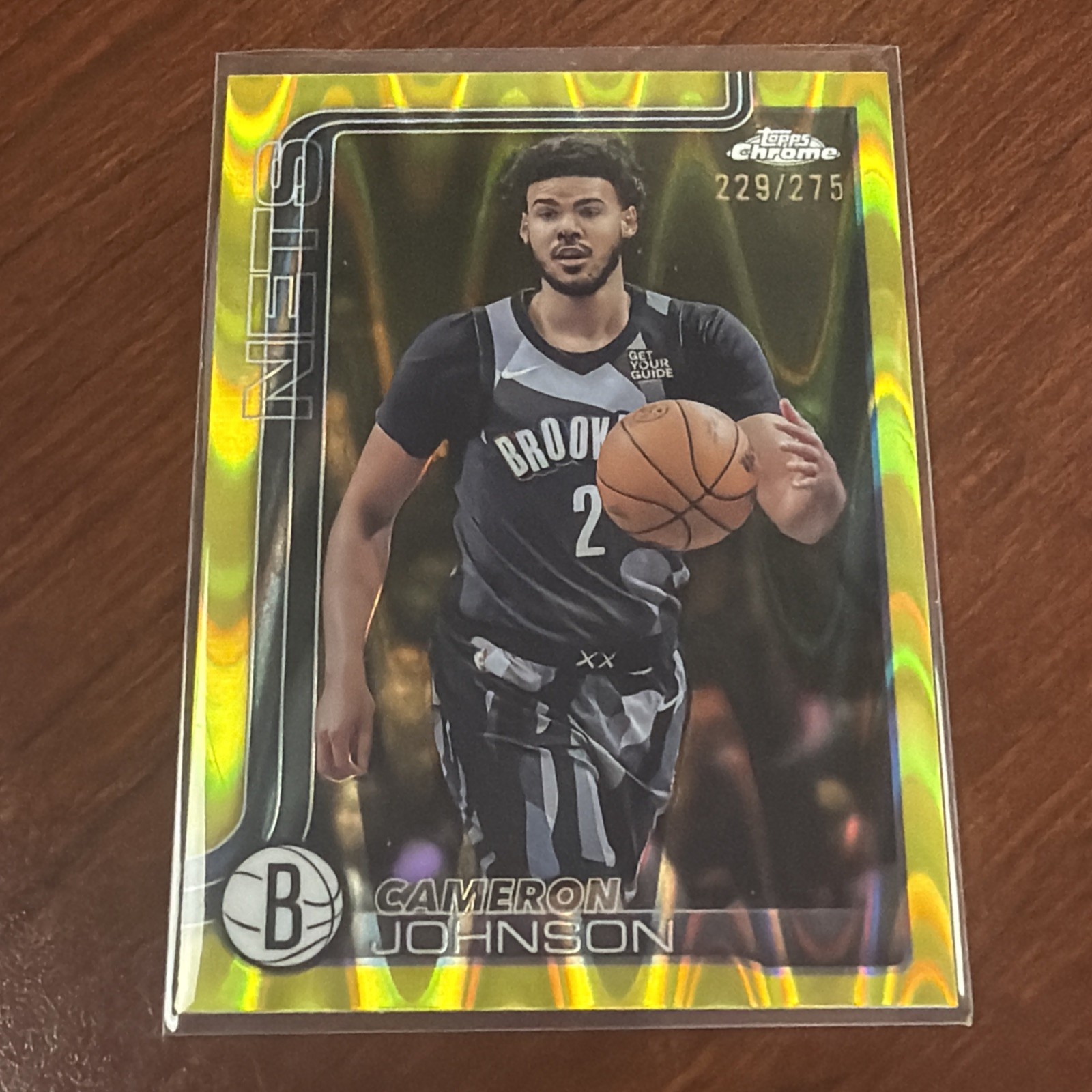 Cameron Johnson 2025-26 Topps Chrome Yellow RayWave Refractor /275 Nets