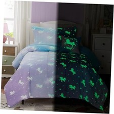Kids Comforter Set Size for Girls, Glow in The Dark Bedding Set 1 Full Unicorn