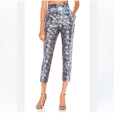 Elliatt worn on tv amore pant in peacock & lilac brocade cropped M