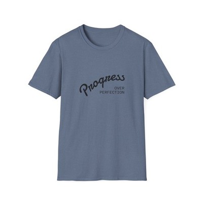 Minimal Quote Tee Progress Over Perfection Soft Cotton Blue Casual T Shirt