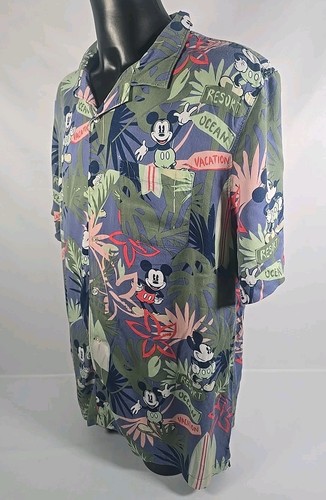 DISNEY Topolino Camicia Hawaiana Floreale Manica Corta Bottoni Parchi Uomo 2XL - Foto 6 di 16