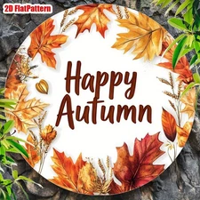 2D Flat, 1pc Happy Autumn Round Aluminum Wall Art, 8x8 Inch Vintage Metal Sign w