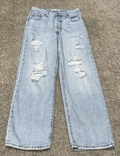 Levis Ribcage Straight Ankle Jeans Women's 26 Light Wash Blue Denim Button Fly