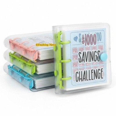 1000 Dollar Savings Challenge Book 3-Ring Binder Clear Money Organizer Budget
