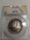 1964 ANACS MS 64 Silver Kennedy Half Dollar, 90% Silver 50-Cent Coin Toned