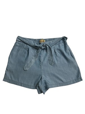 Skies Are Blue Women's Chambray Shorts Size L 100% Tencel Blue Tie-Waist