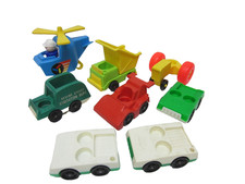 8 Vintage Fisher Price Little People Vehicles Race Car Copter 3 Car Dump Truck