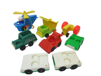 8 Vintage Fisher Price Little People Vehicles~Race Car~Copter~3 Car~Dump Truck