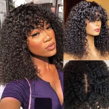 2X1 HD Lace Front Human Hair Wig with Bang curly Short Bob Wigs with Bang