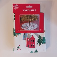 Holiday style white Country Scene 38 Inches Christmas tree skirt New