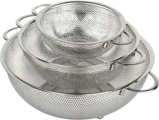 3-Piece Stainless Steel Mesh Micro-Perforated Strainer Colander Set (1-Quart, 2.