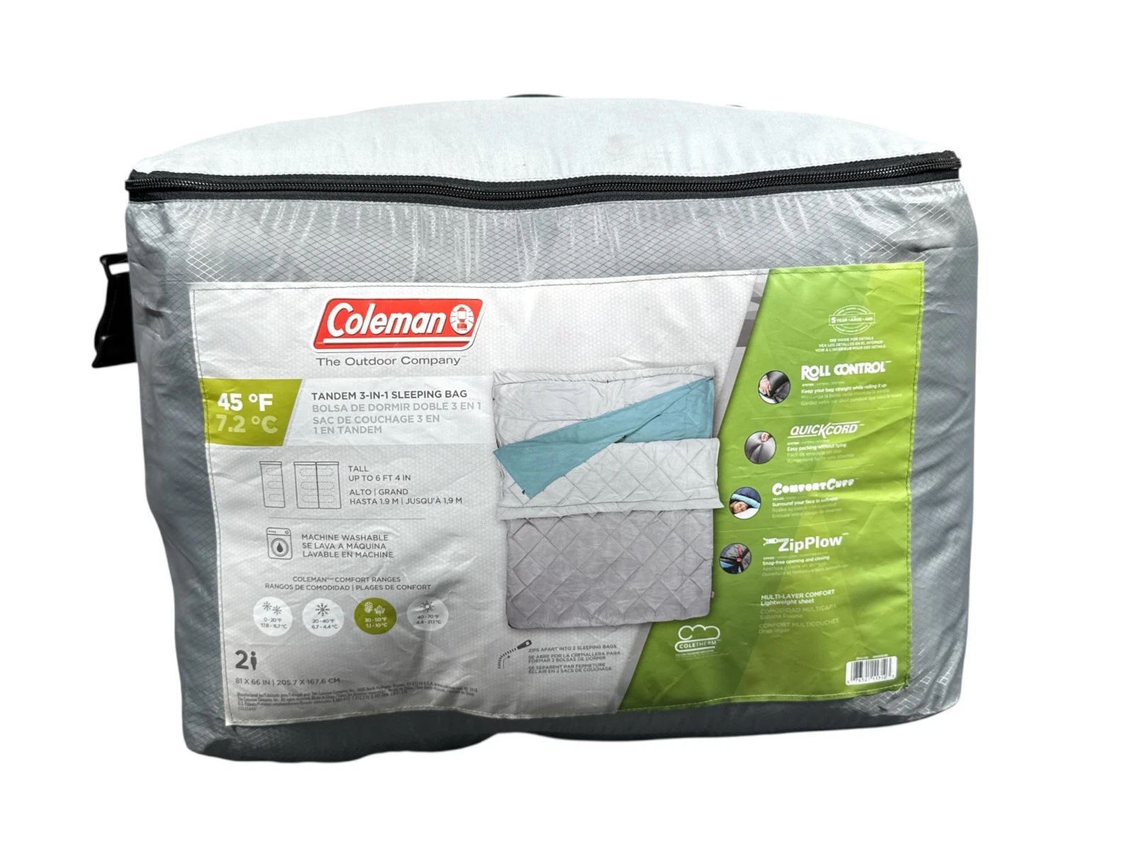 Coleman 45°F Double Sleeping Bag, Queen Size XL Sleeping Bag with Big & Tall