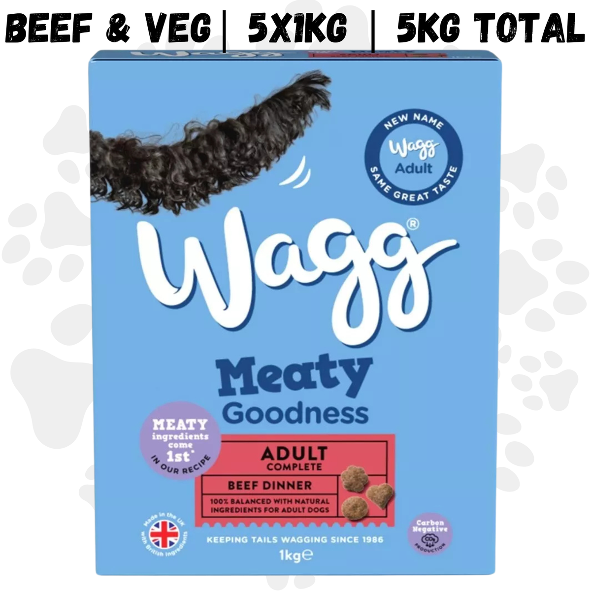 Wagg Meaty Goodness Adult Dog Food BEEF Veg 5x1kg 5kg Total