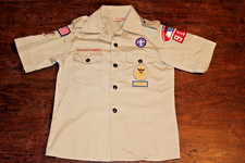 Boy Scouts of America BSA Youth Shirt Tan Med/Small Size 12 Sewn Patches