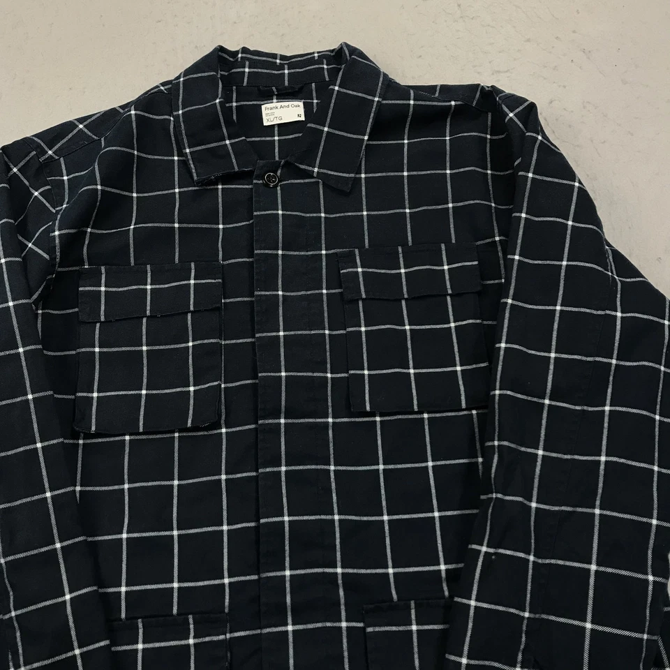 Camisa Frank and Oak Para Hombres XL Azul Blanco Cuadros Peso Pesado Cazadora Algodón Orgánico Foto 3 de 4