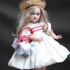 Adorable Jumeau Steiner doll dress 1930s with hat and handbag for a 25" doll