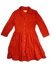 Anthropologie Moulinette Soeurs Shirt Dress 10 Cotton Red A-Line Pockets