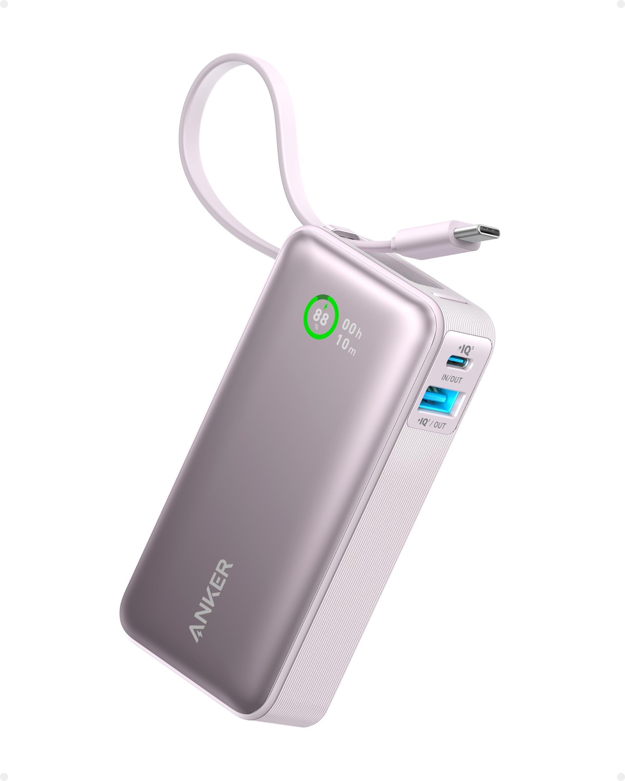 Anker Nano Power Bank| 10,000mAh Portable Charger with Built-In USB-C Purple