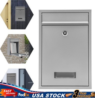 Stainless Steel Mail Letter Post Box Outdoor Wall Mounted Lockable Mailbox+2Keys