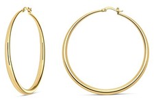14K Gold Hoop Earrings For Women, Silver 14K Gold Plated / 2.4 in - MEDIUM