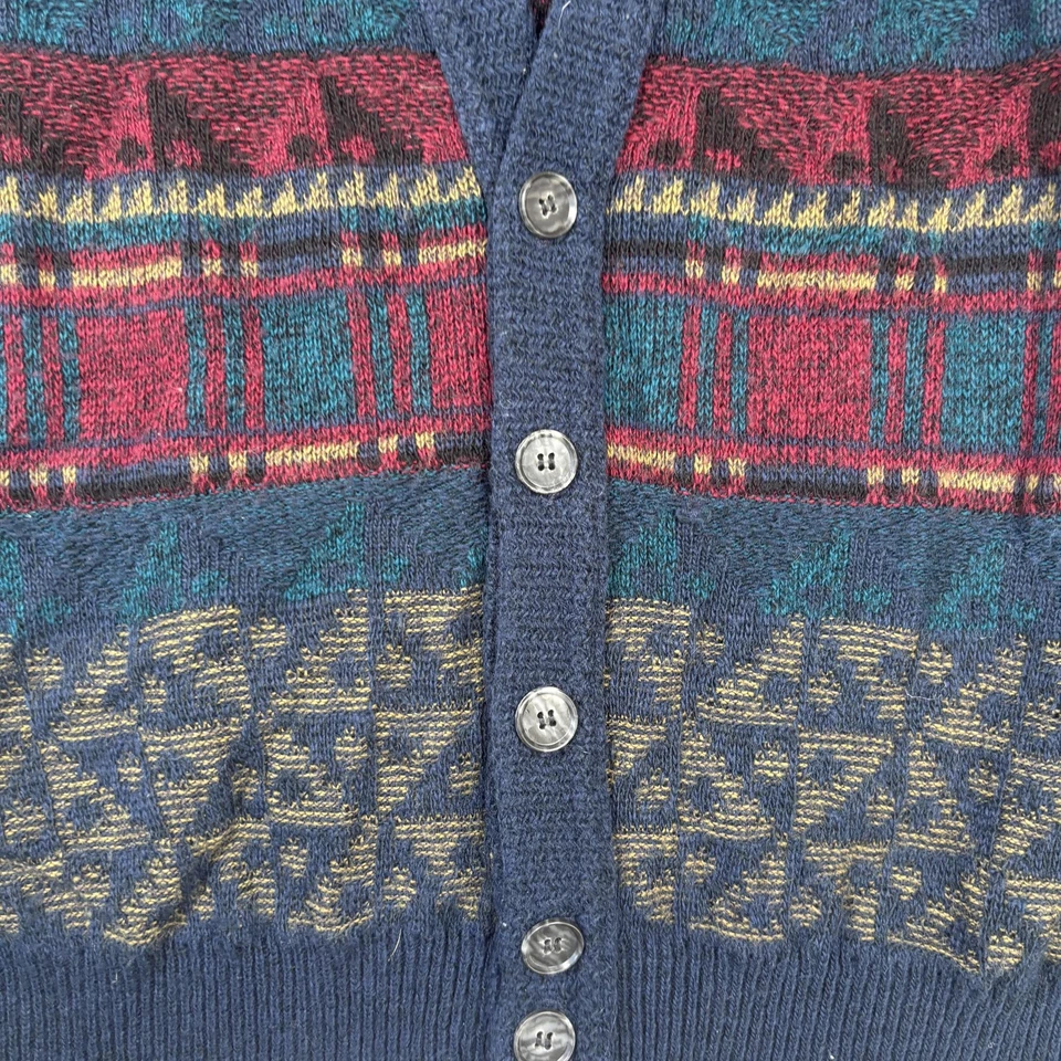 Chaleco Suéter Jantzen De Colección Para Hombres XL Azul Isla Justa Botón Delantero Hecho en EE. UU. 90s Foto 4 de 4