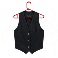 Y2K Wilsons Leather Womens Black Leather Vest V-Neck Button Up Sz L Goth Biker