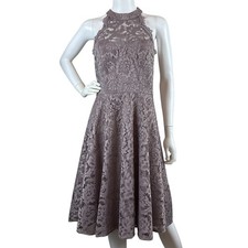 Eliza J Lace Halter Open Back Cocktail Bridesmaid Dress Pale Mauve Purple Size 6