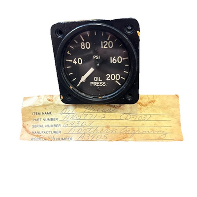 #ad Northern Engraving Co. Oil Pressure Gauge PN AN5771 2 1945 o 200 2 in $99.99